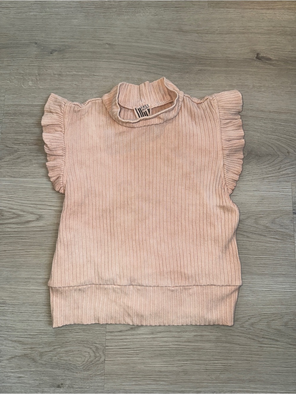 Free People Blush Ribbed Mock Neck Tank with Ruffle Cap Sleeves